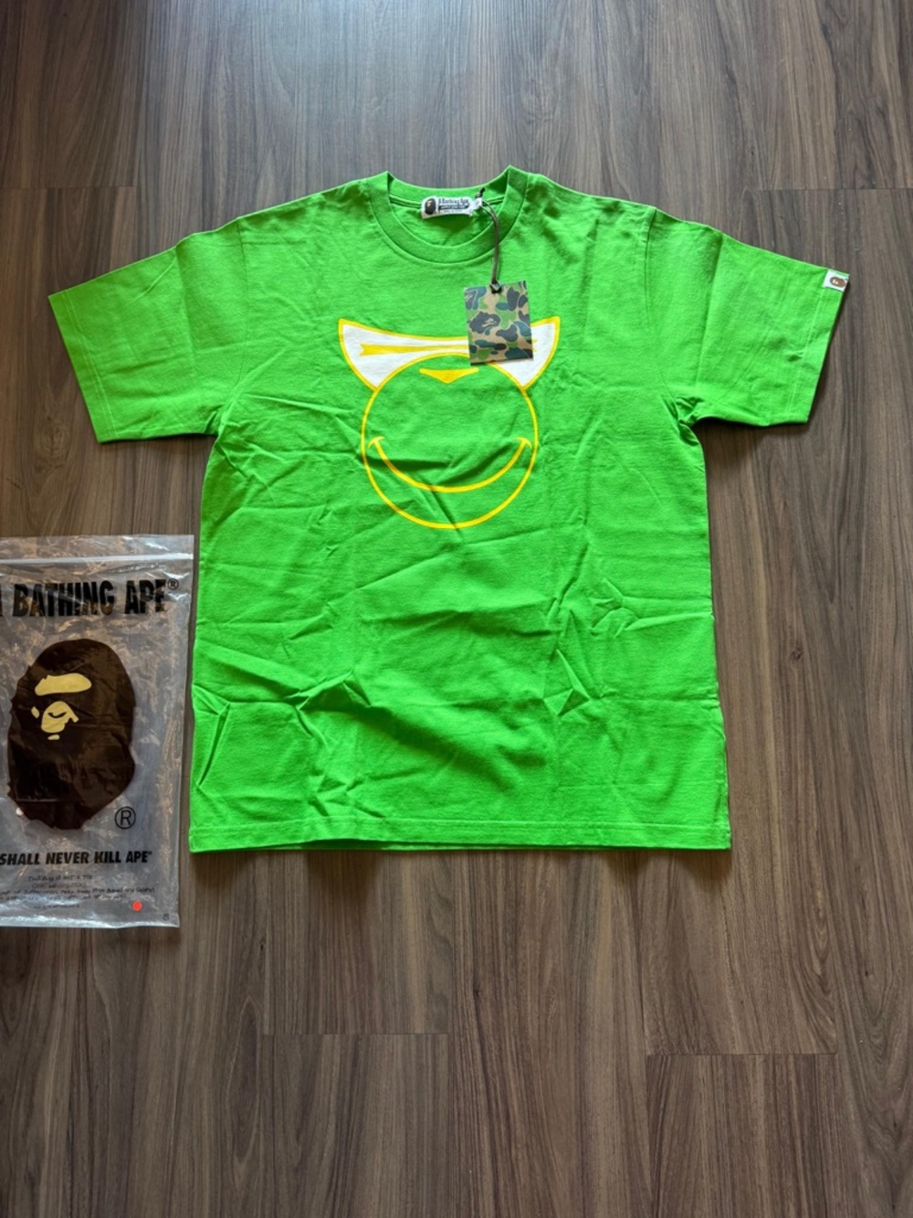 BAPE Green Smiley Cat Ear Graphic Tee
